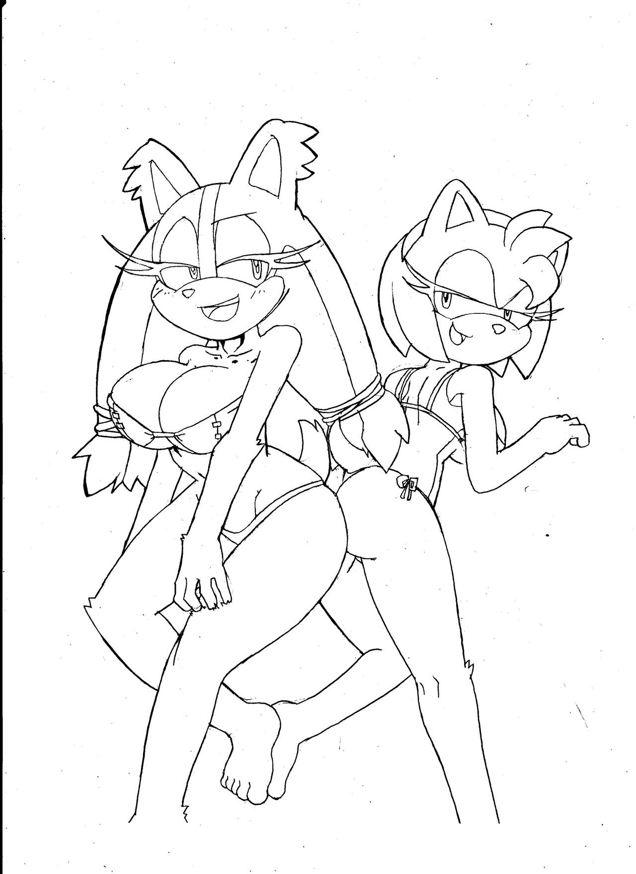 5_toes amy_rose anthro badger big_breasts bikini breasts butt cleavage clothed clothing digital_media_(artwork) duo eulipotyphlan female female/female fur hair hedgehog hi_res mammal monochrome mustelid musteline open_mouth sonic_boom sonic_the_hedgehog_(series) sticks_the_jungle_badger superbunnygt swimwear toes video_games