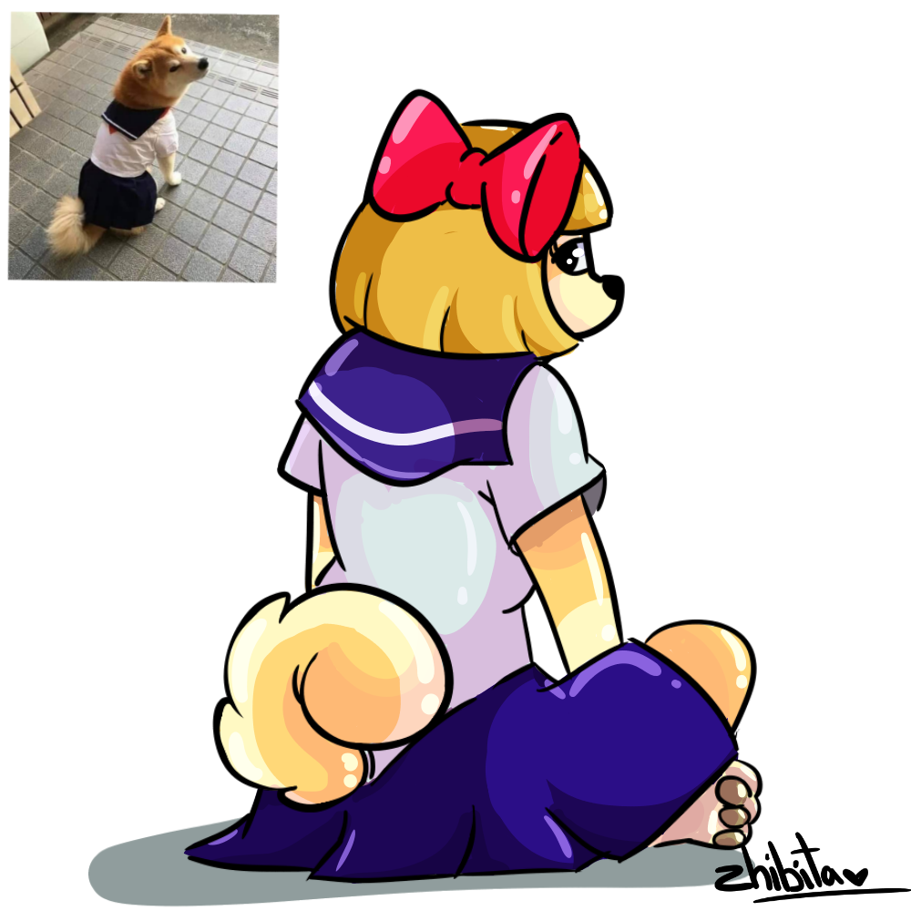 1:1 anthro canid canine canis clothing digital_media_(artwork) doge dogelore domestic_dog female mammal meme school_uniform shiba_inu solo spitz uniform zhibita