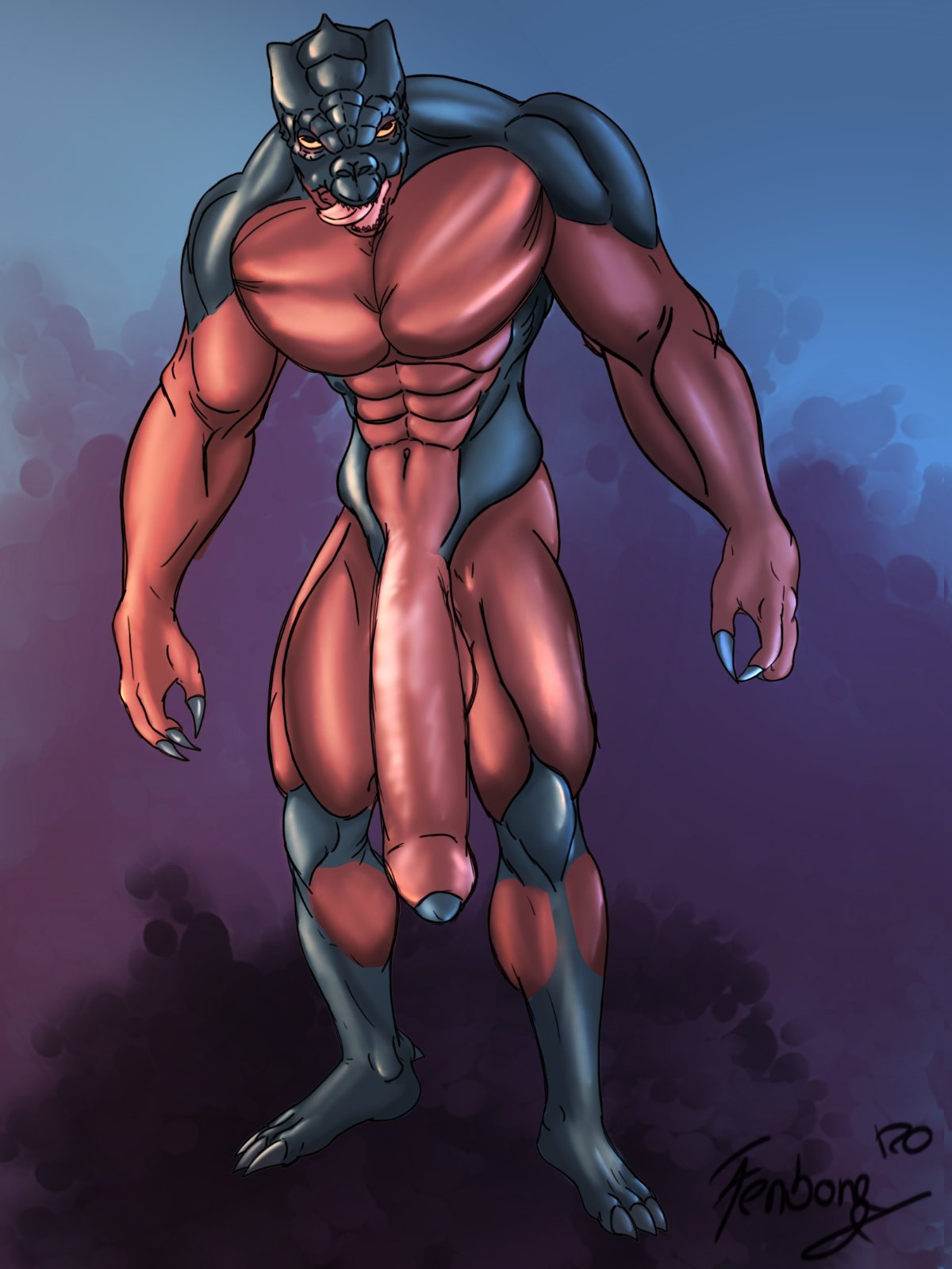 3:4 3_toes abs balls biceps big_pecs big_penis black_body black_scales black_skin claws feet fenrir_osbone foreskin genitals hi_res huge_penis humanoid long_penis looking_up male multicolored_body multicolored_scales multicolored_skin muscular muscular_humanoid muscular_legs muscular_male muscular_thighs navel nude open_mouth pecs penis red_body red_scales red_skin scales scalie signature simple_background solo star_wars teeth thick_thighs toes tongue trandoshan uncut yellow_eyes