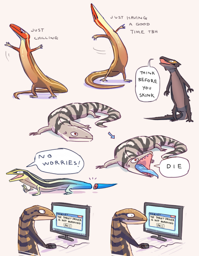 ambiguous_gender blue-tailed_skink blue-tongued_skink computer_mouse dialogue disembodied_tail english_text feral lizard monitor pocketss reptile scalie skink text