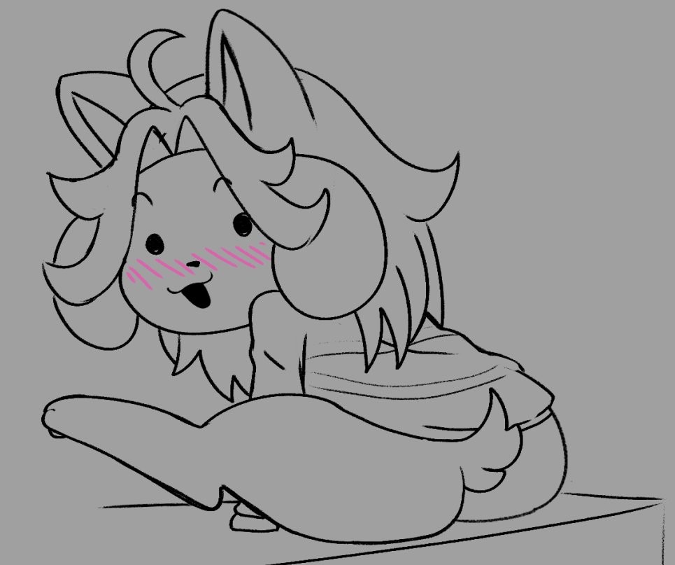 blush bottomless butt clothed clothing hair kisekitemiro looking_at_viewer open_mouth simple_background sitting subarashiipanties tem temmie_(undertale) topwear undertale video_games white_body