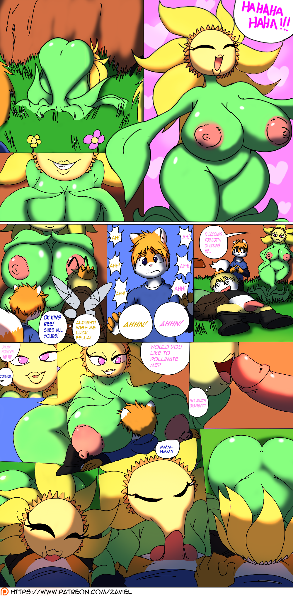 big_breasts big_butt breasts butt conker conker's_bad_fur_day fellatio female flower group hi_res huge_breasts king_bee male miss_sunflower oral penile plant rareware sex smile sunflower video_games zaviel