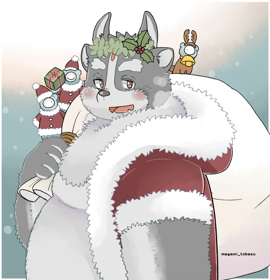 2020 anthro belly blush christmas christmas_clothing christmas_headwear clothing costume hat headgear headwear holidays humanoid_hands kemono magami_tobazu male overweight overweight_anthro overweight_male santa_claus santa_costume santa_hat solo tokyo_afterschool_summoners tsathoggua video_games