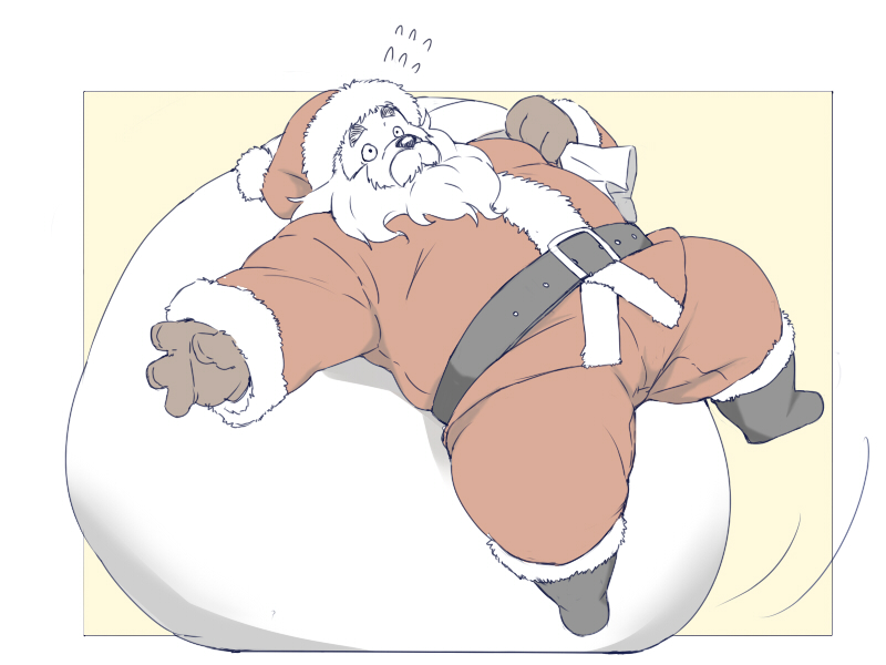 2020 anthro belly black_nose bottomwear christmas christmas_clothing christmas_headwear clothing gloves handwear hat headgear headwear holidays inunoshippo kemono male overweight overweight_anthro overweight_male pants santa_claus santa_hat simple_background solo