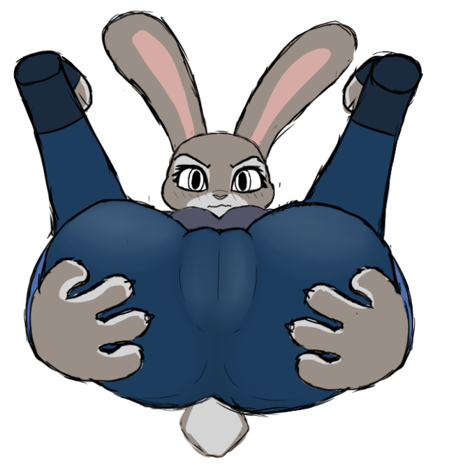4_fingers anonymous_artist anthro butt camel_toe clothing countershade_tail countershading disney female fingers flexible foreshortening fur genital_focus genital_outline genitals grey_body grey_fur hand_on_butt judy_hopps lagomorph legs_behind_head legs_up leporid lying mammal on_back plump_vulva presenting presenting_pussy pussy pussy_outline rabbit scut_tail simple_background sketch solo toeless_shoes uniform white_background white_eyes zootopia