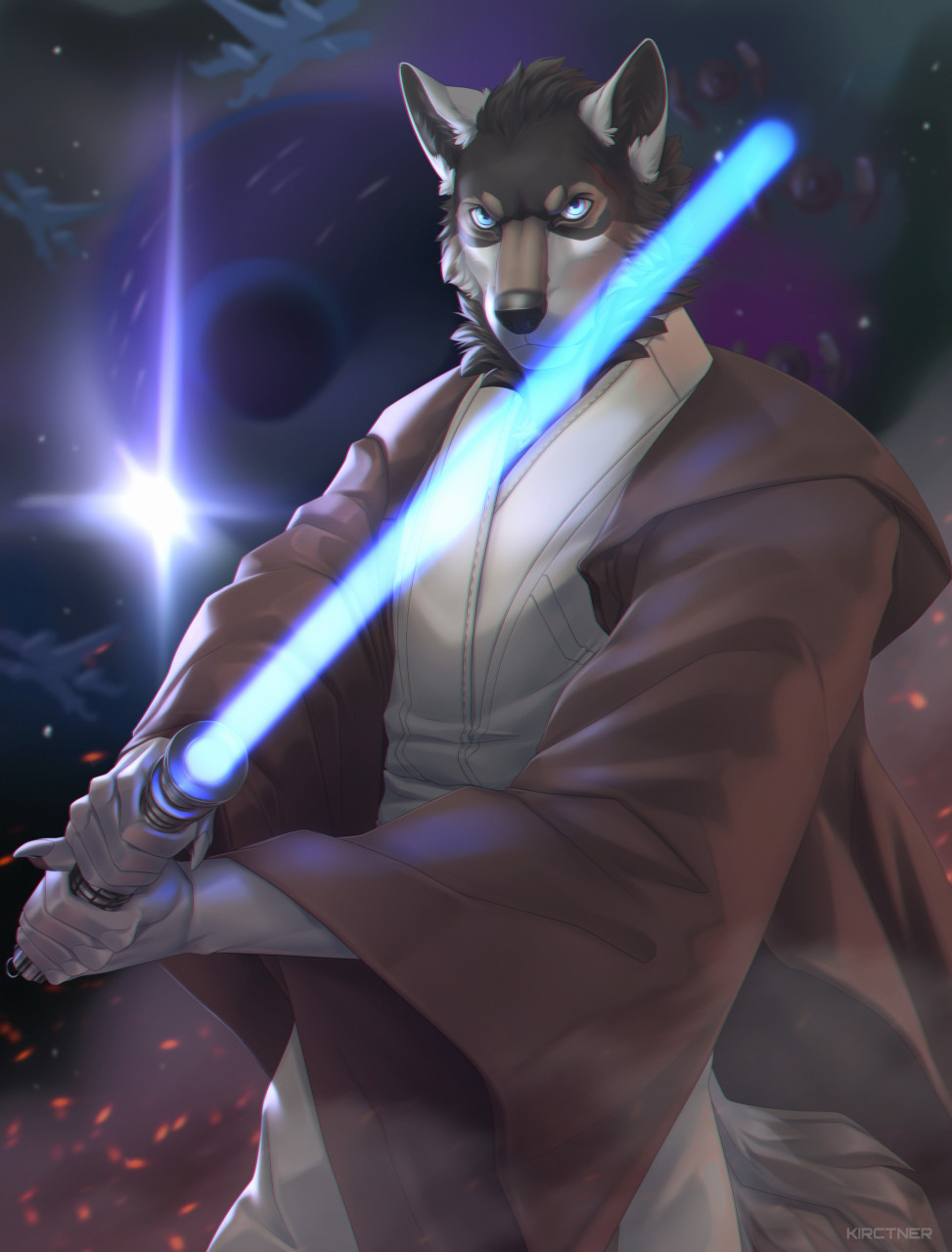 anthro canid canine deathstar hi_res jedi kirchen lightsaber male mammal melee_weapon rakan solo star_wars weapon were werecanid werecanine werewolf