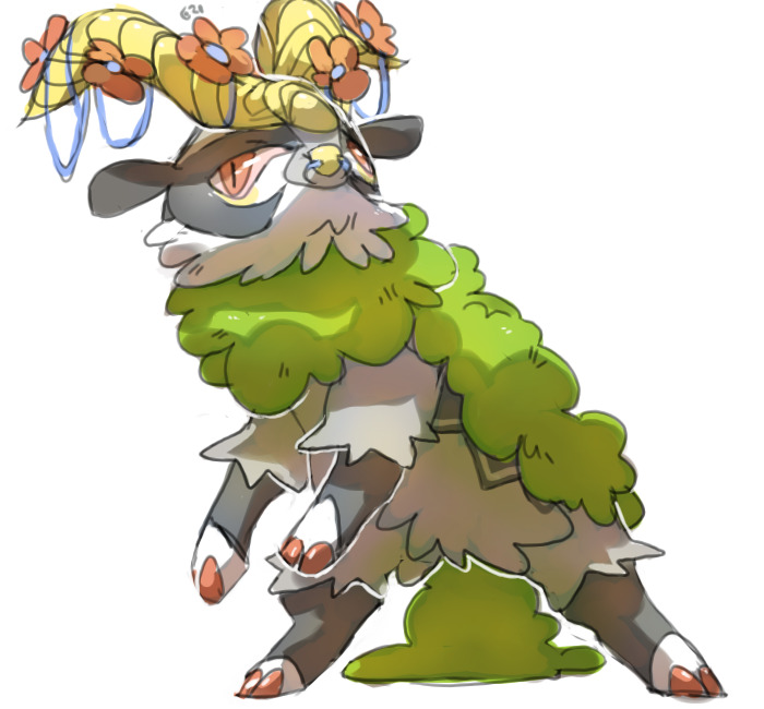 brown_eyes commentary creature english_commentary full_body gen_6_pokemon gogoat horns no_humans pinkgermy pokemon pokemon_(creature) simple_background solo standing white_background