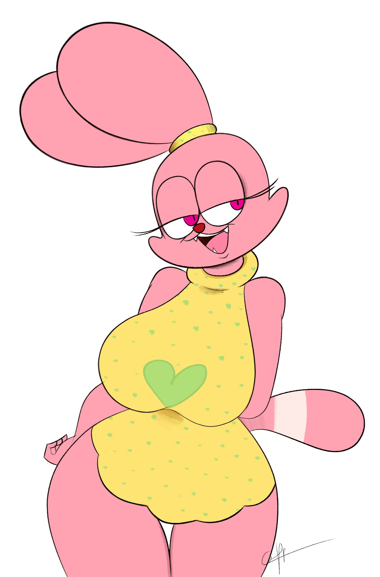 anthro big_breasts breasts cartoon_network chowder_(series) fangs female fur hi_res lagomorph leporid mammal ota_(artist) panini_(chowder) pink_body pink_eyes pink_fur rabbit solo