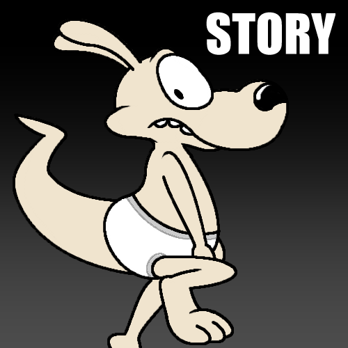 1:1 anthro barefoot briefs clothed clothing english_text gradient_background grey_background low_res macropod male mammal marsupial nickelodeon nishi_oxnard rocko's_modern_life rocko_rama simple_background solo teeth_showing text tighty_whities topless underwear wallaby white_clothing white_underwear