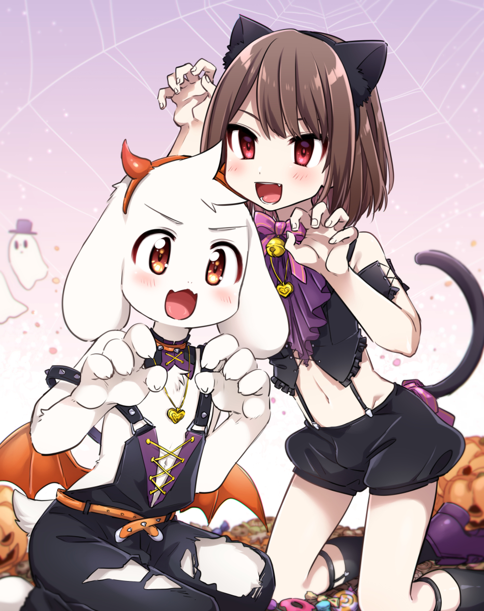4_fingers 5_fingers accessory anthro asriel_dreemurr black_clothing blush boss_monster bovid brown_hair caprine chara_(undertale) clothed clothing costume crossdressing duo fingers fur girly goat hair halloween headband hi_res holidays human locket male mammal pale_skin porygonleft red_eyes undertale video_games white_body white_fur young