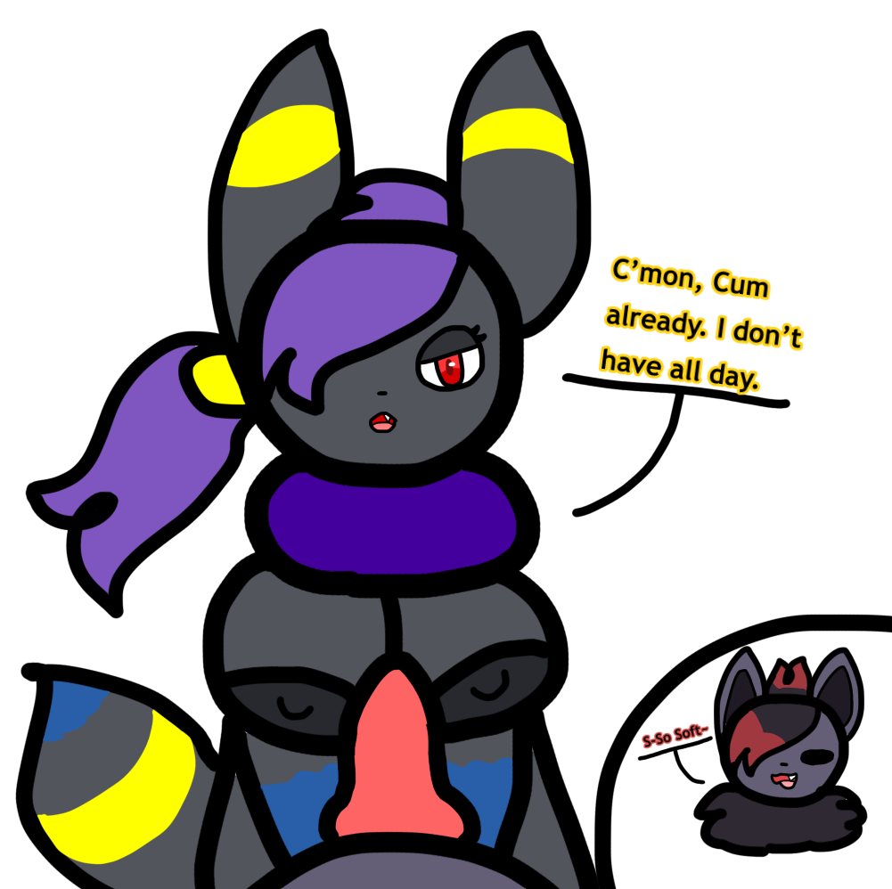 anthro breasts canid canine duo eeveelution female fox luna_(sylceon) lustful_eyes male male/female mammal nintendo pok&eacute;mon pok&eacute;mon_(species) sex speech_bubble sylceon titfuck trick_(sylceon) umbreon unamused video_games zorua