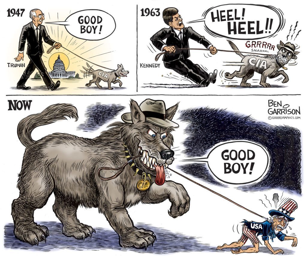 ben_garrison brown_body brown_fur canid canine canis cia clothing collar comic crawling domestic_dog domination duo english_text feral feral_domination fur genitals good_boy growth harry_s._truman hat headgear headwear holding_leash holding_object human john_f._kennedy leash leash_and_collar male mammal meme political_cartoon politics role_reversal size_difference spiked_collar spikes suit teeth text top_hat uncle_sam united_states_of_america