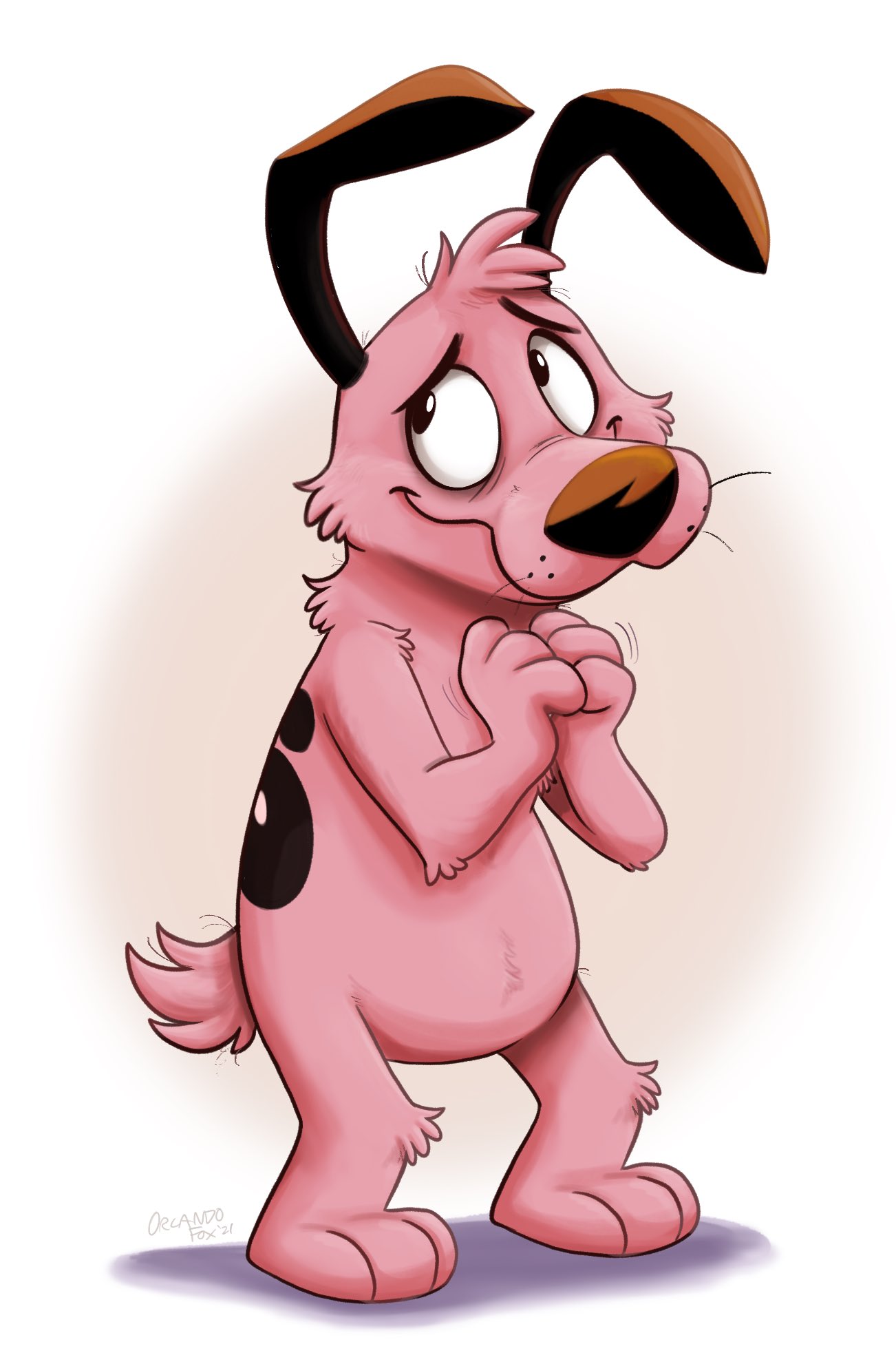 2021 anthro by-nc-nd canid canine canis cartoon_network courage_the_cowardly_dog courage_the_cowardly_dog_(character) creative_commons digital_media_(artwork) domestic_dog fur hi_res male mammal nude orlandofox pink_body pink_fur simple_background solo