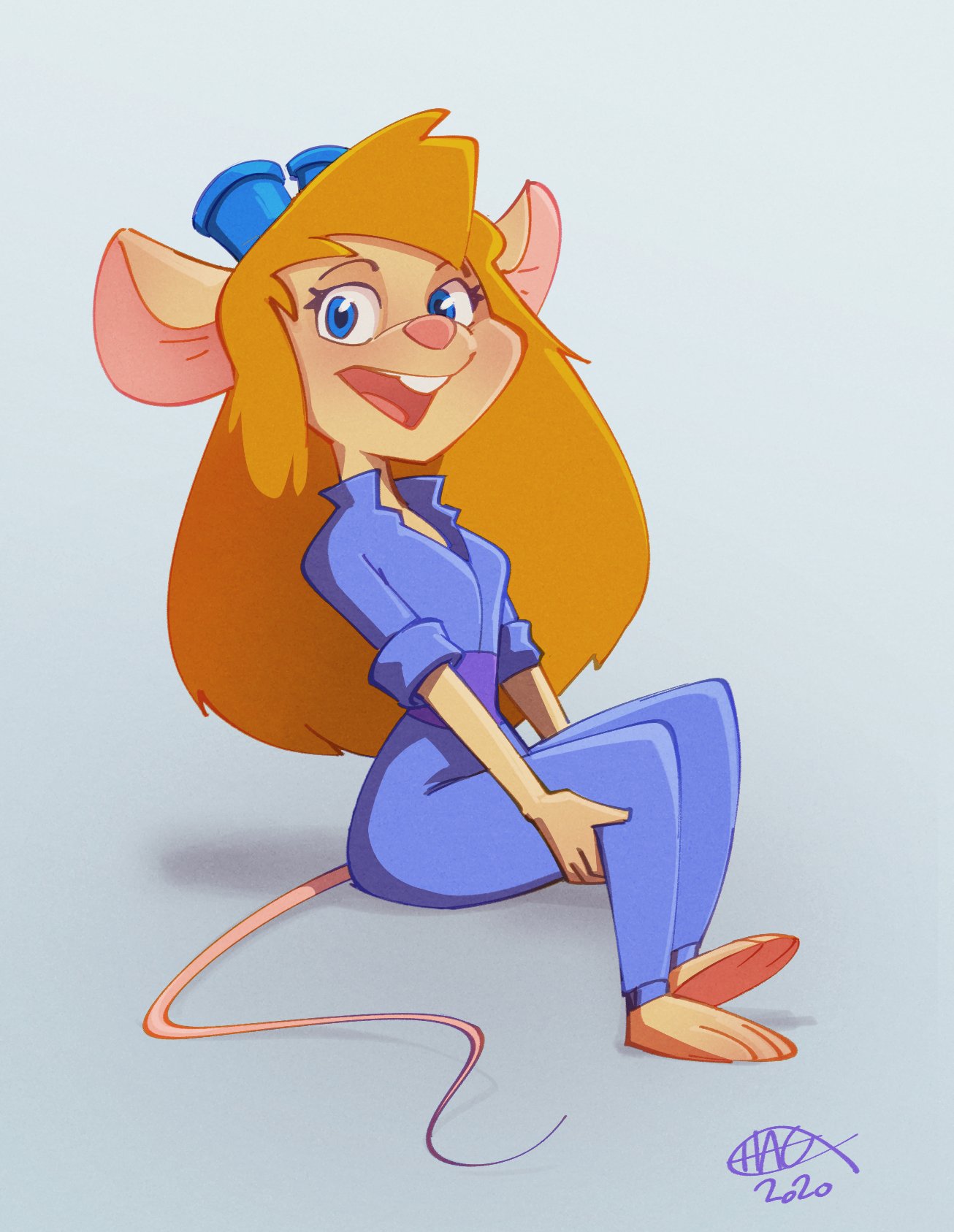 2020 anthro blonde_hair chip_'n_dale_rescue_rangers clothing disney eyewear female gadget_hackwrench goggles goggles_on_head hair hi_res jumpsuit mammal mouse murid murine rockbottomfeeder rodent solo