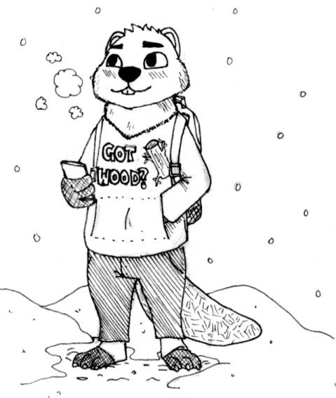 2016 3_toes ? anthro backpack beaver beaver_tail black_and_white blush bottomwear breath buckteeth cellphone claws clothing foot_wraps graphite_(artwork) hand_in_pocket holding_cellphone holding_object holding_phone male mammal monochrome pants pattern_bottomwear pattern_clothing pattern_pants phone pockets rodent simple_background snow snowing solo spiff striped_bottomwear striped_clothing striped_pants stripes teeth text text_on_clothing text_on_topwear toe_claws toes topwear traditional_media_(artwork) white_background wraps