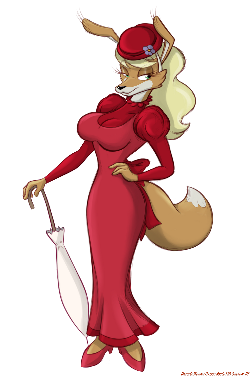 2:3 alpha_channel anthro arrogant big_breasts blinky_bill_(series) blonde_hair breasts brown_body brown_fur canid canine canis clothed clothing confident curvy_figure daisy_dingo dingo dress elegant elegant_dress eyelashes facial_tuft female fluffy fluffy_tail footwear fur green_eyes greycat_rademenes hair hat headgear headwear hi_res high_heels lipstick long_hair makeup mammal multicolored_body multicolored_fur pompous red_clothing red_dress seductive shoes simple_background smile solo standing topwear tuft two_tone_body two_tone_fur umbrella white_body white_fur