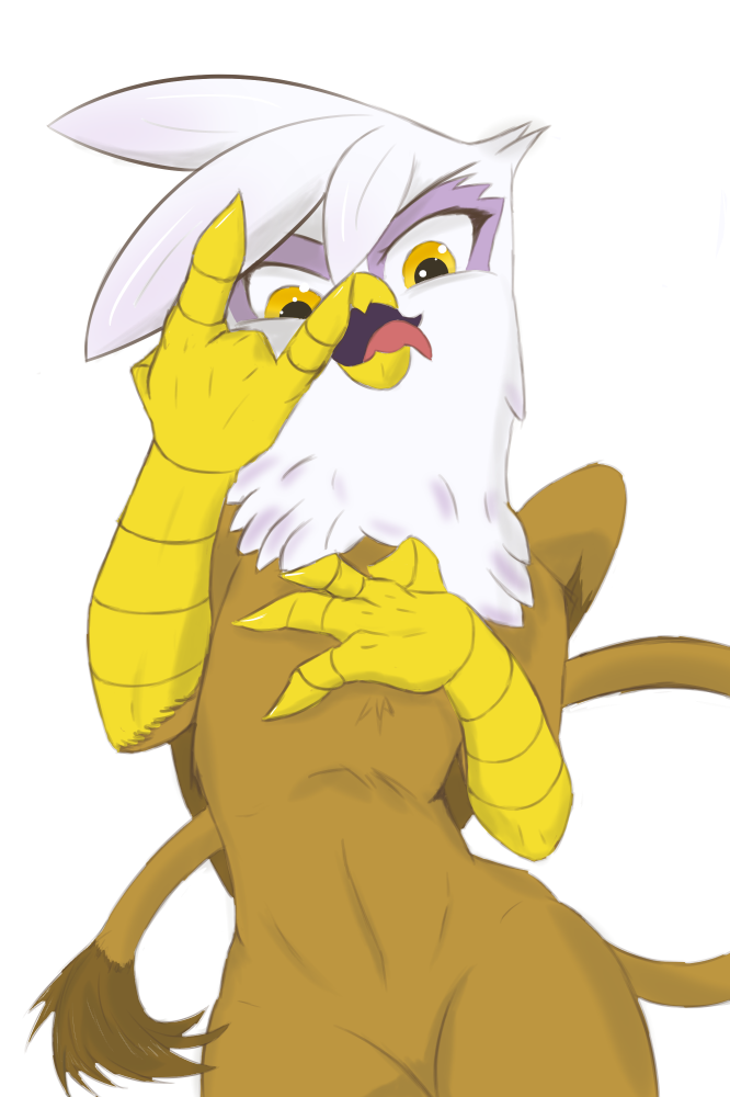 2015 alpha_channel amber_eyes anonymous_artist avian beak brown_body brown_fur brown_tail brown_wings devil_horns_(gesture) digital_media_(artwork) feathers female friendship_is_magic front_view fur gesture gilda_(mlp) gryphon hand_on_chest hasbro looking_at_viewer my_little_pony mythological_avian mythology open_beak open_mouth solo standing tongue white_body white_feathers wings yellow_beak