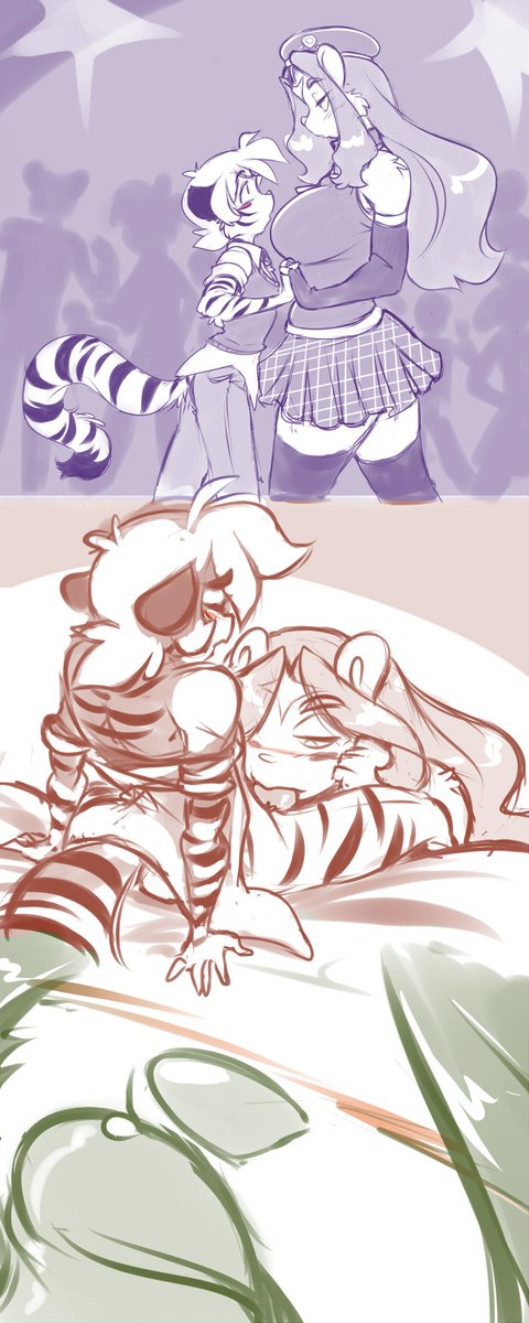 anthro blush chalo clothed clothing dancing duo felid fellatio female genitals hi_res las_lindas male male/female mammal naerie open_clothing open_shirt open_topwear oral pantherine penile penis sex shin_(chalo) shin_(las_lindas) shirt tiger topwear ursid webcomic