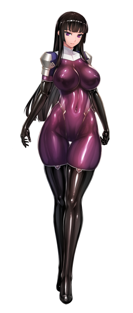 1girl black_hair bodysuit boots breasts cameltoe covered_nipples elbow_gloves gloves impossible_bodysuit impossible_clothes kamori_sayaka latex looking_at_viewer nun original purple_bodysuit purple_eyes rindou_(radical_dream) shiny shiny_clothes skin_tight smile solo thigh_boots thighhighs
