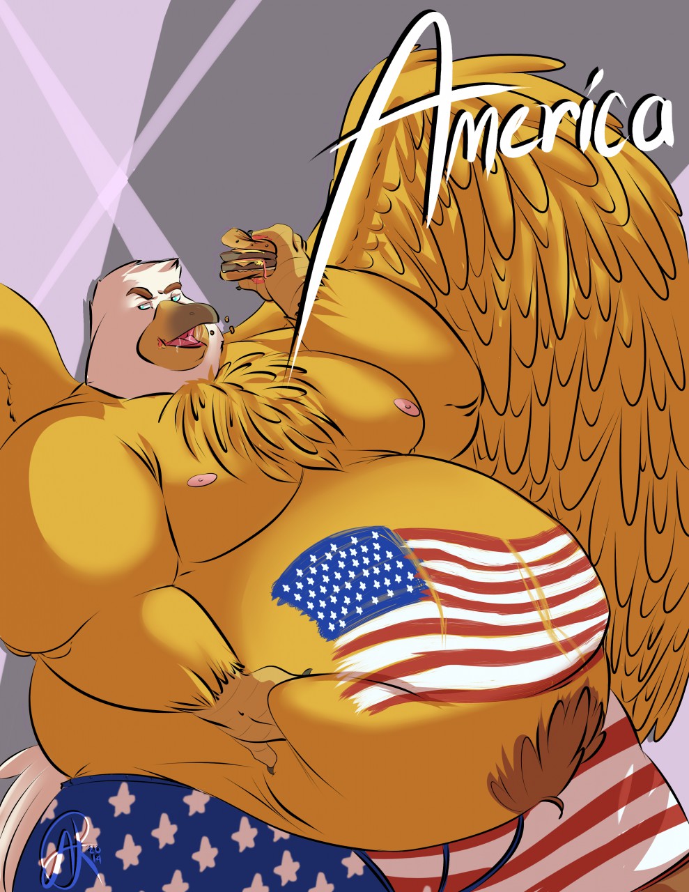 2014 accipitrid accipitriform aldrichredon american_eagle anthro avian bald_eagle bird body_hair chest_hair clothed clothing eagle flag_underwear hi_res holding_belly male obese obese_anthro obese_male overweight overweight_anthro overweight_male patriotic_clothing patriotism politics sea_eagle solo stars_and_stripes text topless united_states_of_america