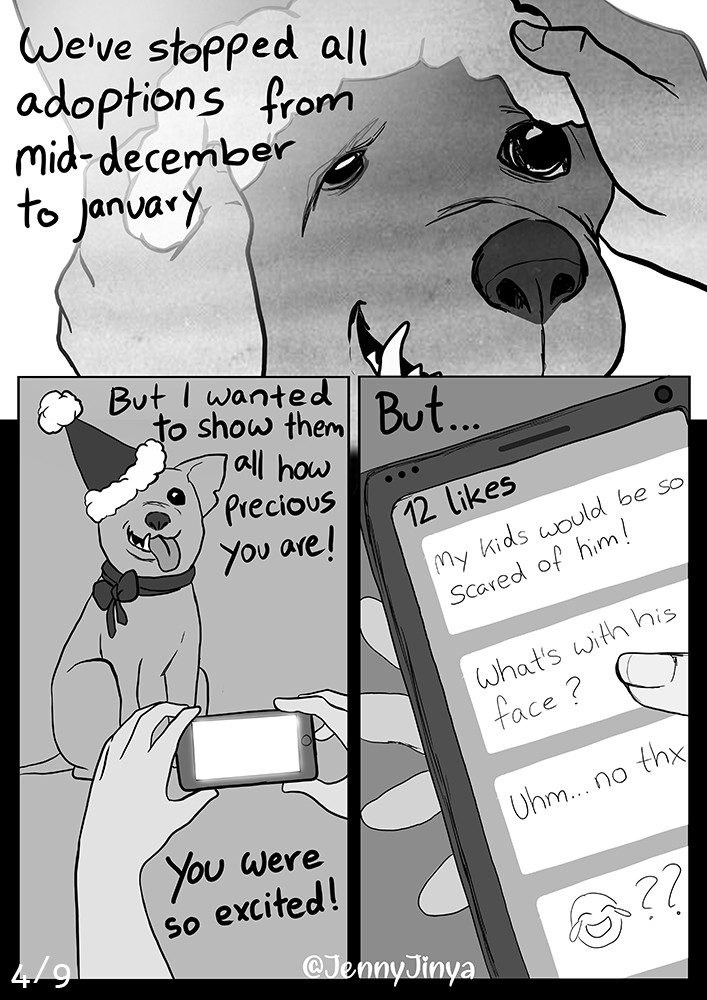 ambiguous_gender canid canine canis cellphone christmas christmas_clothing christmas_headwear clothing comic dialogue domestic_dog duo english_text feral greyscale hat headgear headwear holidays human jenny_jinya loving_reaper mammal monochrome phone santa_hat solo_focus text