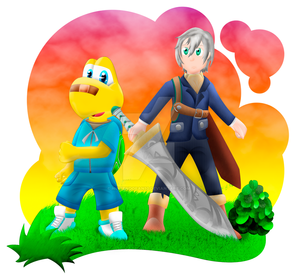 alpha_channel anthro aselia_the_tales clothed clothing crossover duo human koopa koopa_troopa koops male mammal mario_bros melee_weapon nintendo paper_mario ruca_milda scalie sword video_games weapon