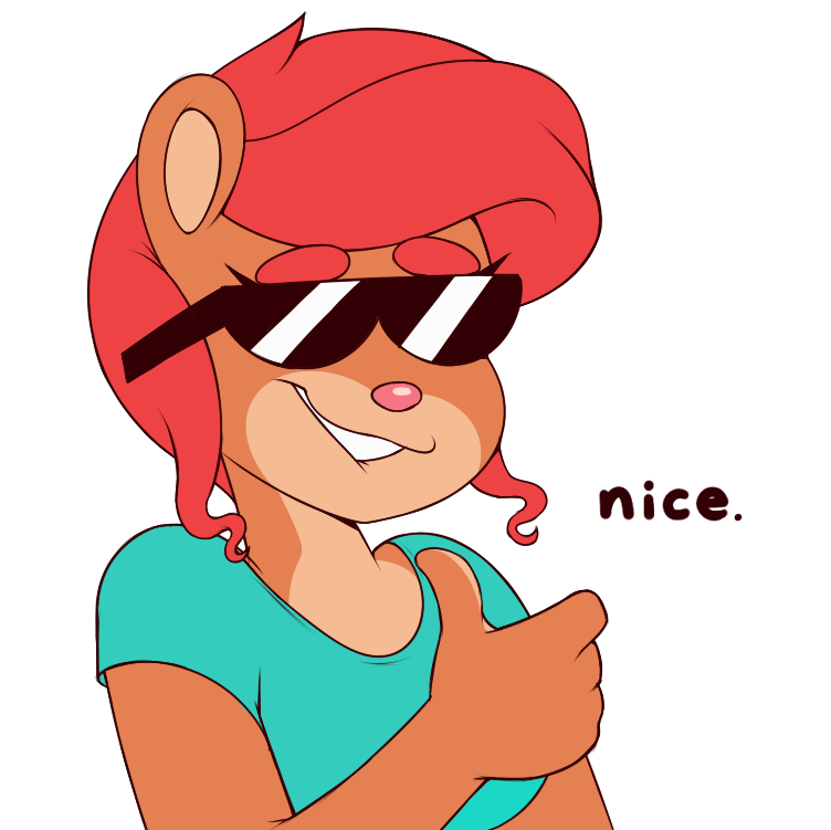 2016 acstlu alpha_channel anthro brown_body clothing digital_drawing_(artwork) digital_media_(artwork) english_text eyewear female gesture glasses hair lizette mammal multicolored_body pink_nose reaction_image red_hair rodent sciurid shirt simple_background solo tan_body tank_top text thumbs_up topwear transparent_background tree_squirrel two_tone_body