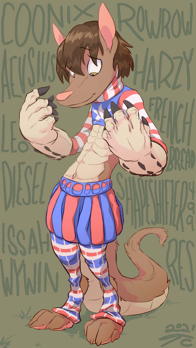 4th_of_july 9:16 animancer canid canine crocodile crocodilian crocodylid fennec fox greggory hi_res kilt mammal reptile scalie stripes