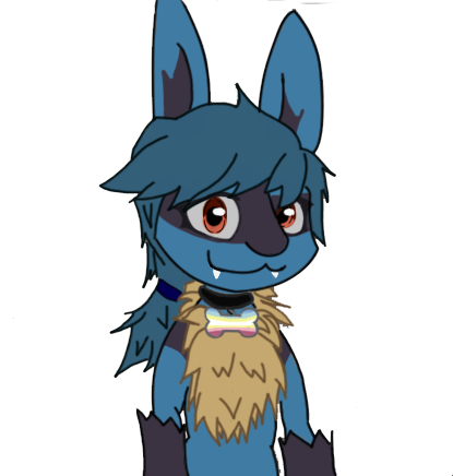 accessory alpha_channel anonymous_artist anthro blue_body blue_fur blue_hair bunny_ears_(cosmetic) chest_tuft collar fangs fur hair hair_accessory hair_tie lgbt_pride low_res lucario made_in_abyss male nanachi nintendo pedophilia_pride_colors pok&eacute;mon pok&eacute;mon_(species) portrait pride_colors red_eyes smile solo solo_focus tuft video_games