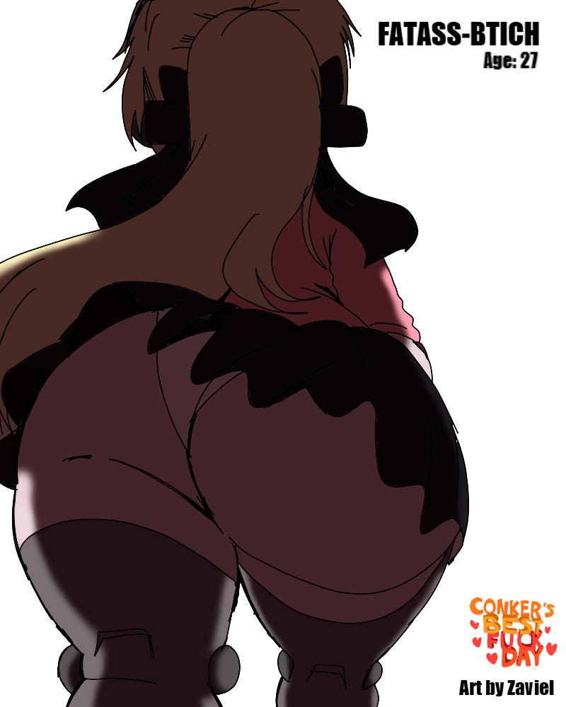 accessory anthro bottomwear clothing conker's_bad_fur_day female hair_accessory hair_bow hair_ribbon legwear not_furry panties panty_shot rareware rear_view ribbons skirt solo thick_thighs thigh_highs underwear video_games zaviel