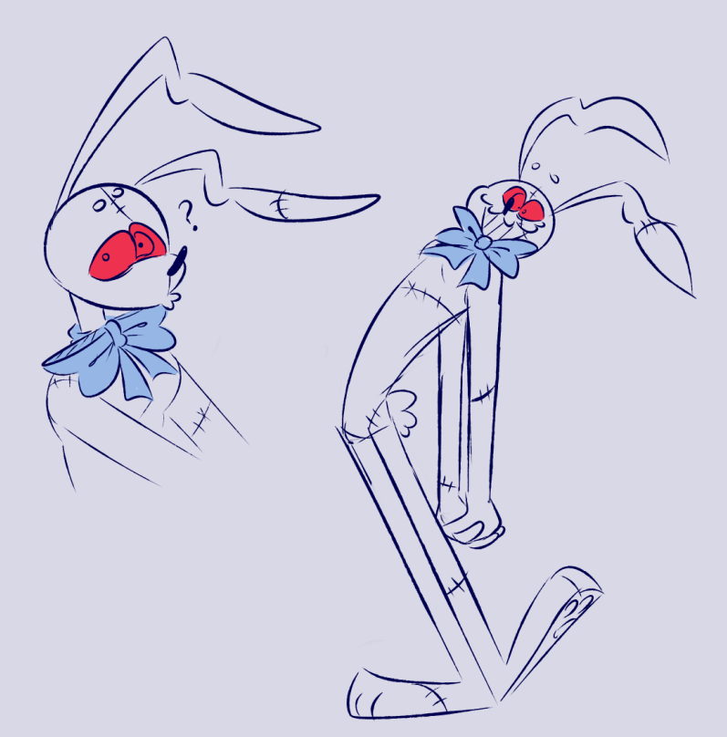 2021 ? anthro bow_tie female five_nights_at_freddy's five_nights_at_freddy's:_security_breach grey_background happy lagomorph leporid long_arms long_ears long_legs looking_aside mammal rabbit red_eyes simple_background sketch skkortysoup smile solo stitch_(sewing) vanny_(fnaf) video_games