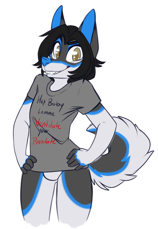 alpha_channel anthro black_hair blue_body blue_fur canid canine canis clothing curled_tail domestic_dog fur grey_body grey_fur hair humor husky male mammal nordic_sled_dog shirt solo spitz steele(codesteele) t-shirt topwear trexqueen white_body white_fur