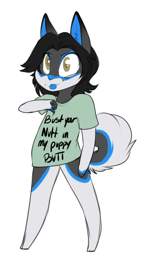 alpha_channel anthro blue_body blue_fur canid canine canis chibi clothing curled_tail domestic_dog fur grey_body grey_fur humor husky male mammal nordic_sled_dog shirt solo spitz steele(codesteele) t-shirt tongue tongue_out topwear trexqueen white_body white_fur