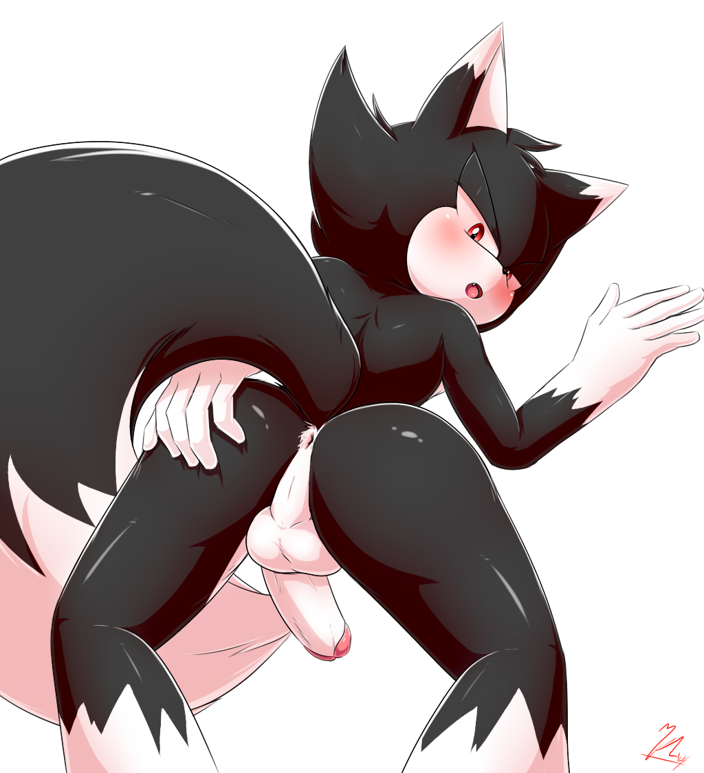 alpha_channel anthro anus balls big_butt black_body black_fur blush butt canid canine canis fan_character from_behind_position fur genitals ken_the_wolf male mammal open_mouth penis red_eyes sex solo sonic_the_hedgehog_(series) standing white_body white_fur wolf xxkenthewolfxx