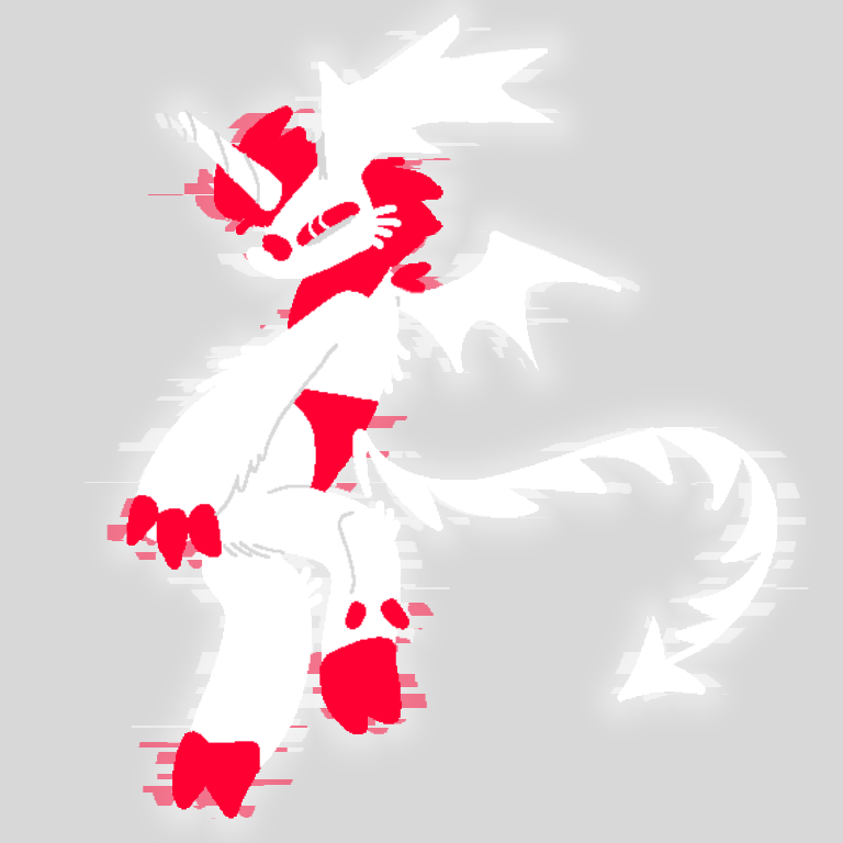 1:1 ambiguous_gender anthro bandanna claws clothing dragon glitch grey_background hair halley_labs hooves horn hyi kerchief lapfox_trax looking_back nightynight red_bandanna red_eyes red_hair red_kerchief red_sclera simple_background solo spiked_tail spikes spikes_(anatomy) white_body wings