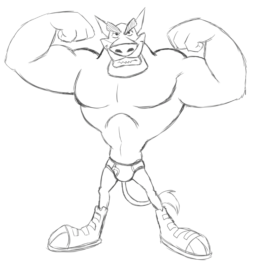 activision anthro black_and_white briefs clothed clothing crash_bandicoot_(series) dasyuromorph flexing_muscles footwear male mammal marsupial monochrome muscular muscular_anthro muscular_male open_mouth shoes simple_background sketch smile solo teeth_showing thegreatmatsutzu thylacine tiny_tiger topless underwear video_games white_background