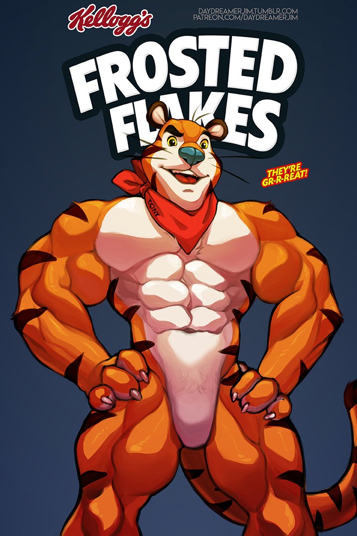 2:3 abs alternate_version_at_source anthro blue_nose claws english_text featureless_crotch felid frosted_flakes fur hands_on_hips jimsdaydream kellogg's kerchief kerchief_only male mammal mascot mostly_nude muscular muscular_anthro muscular_male neckerchief neckerchief_only orange_body orange_fur pantherine pecs solo striped_body striped_fur stripes text tiger tony_the_tiger url whiskers