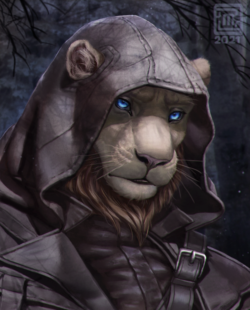 2021 anthro blue_eyes brown_body brown_fur digital_media_(artwork) felid fur lion male mammal moon-s pantherine solo whiskers