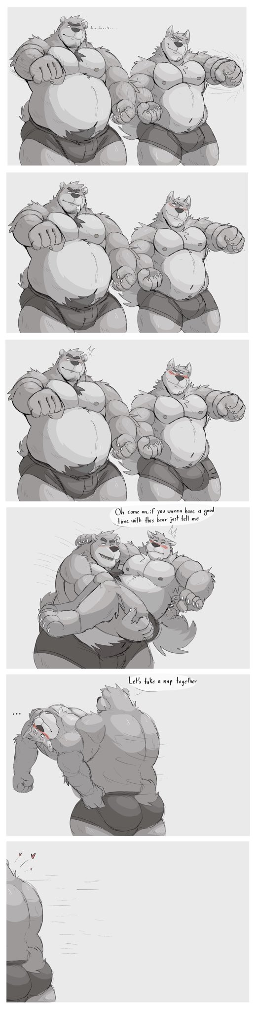 2021 belly bulge butt canid canine canis carrying clothing comic domestic_dog duo english_text hi_res humanoid_hands male male/male mammal moobs musclegut nipples overweight overweight_male text underwear ursid vitashi
