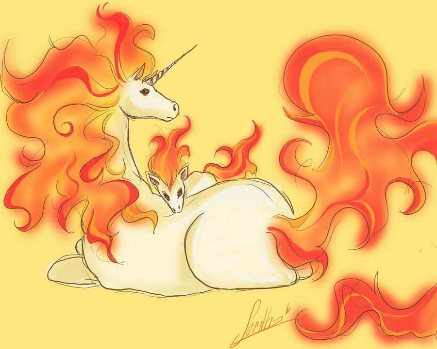 5:4 ambiguous_gender better_version_at_source butt duo equid equine family feral fire flaming_hair flaming_mane flaming_tail fur lying mammal nintendo on_front pok&eacute;mon pok&eacute;mon_(species) ponyta pseudo_hair pseudo_mane quadruped rapidash resting simple_background sparkly-monster video_games yellow_background yellow_body yellow_fur