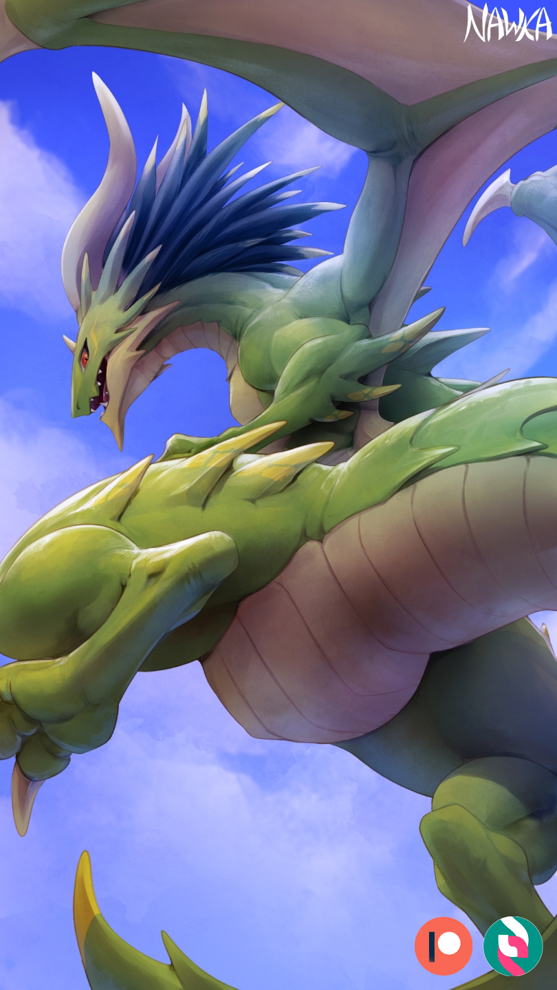 2021 9:16 ambiguous_gender big_butt butt claws cygames day detailed_background digital_media_(artwork) dragalia_lost dragon featureless_crotch feral green_body green_scales hi_res horizontal_slit knot low-angle_view male_(lore) membrane_(anatomy) membranous_wings midgardsormr_(dragalia_lost) nawka nintendo open_mouth outside red_eyes scales scalie shaded sharp_teeth sky solo teeth toe_claws tongue video_games wings worm's-eye_view