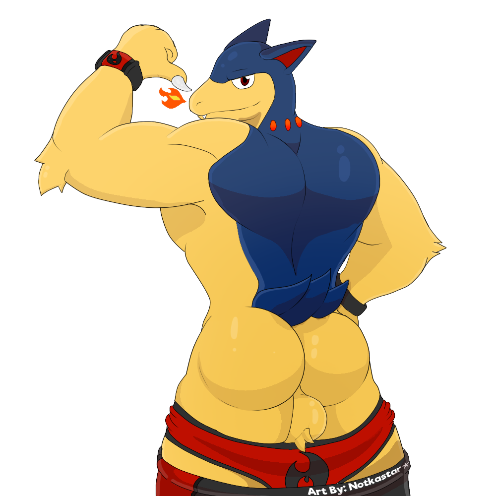 1:1 alpha_channel anthro ball_tuft balls briefs butt claws clothed clothing fur genitals gesture male mammal muscular nintendo notkastar pants_down partially_clothed pointing pok&eacute;mon pok&eacute;mon_(species) smile solo tuft typhlosion underwear video_games