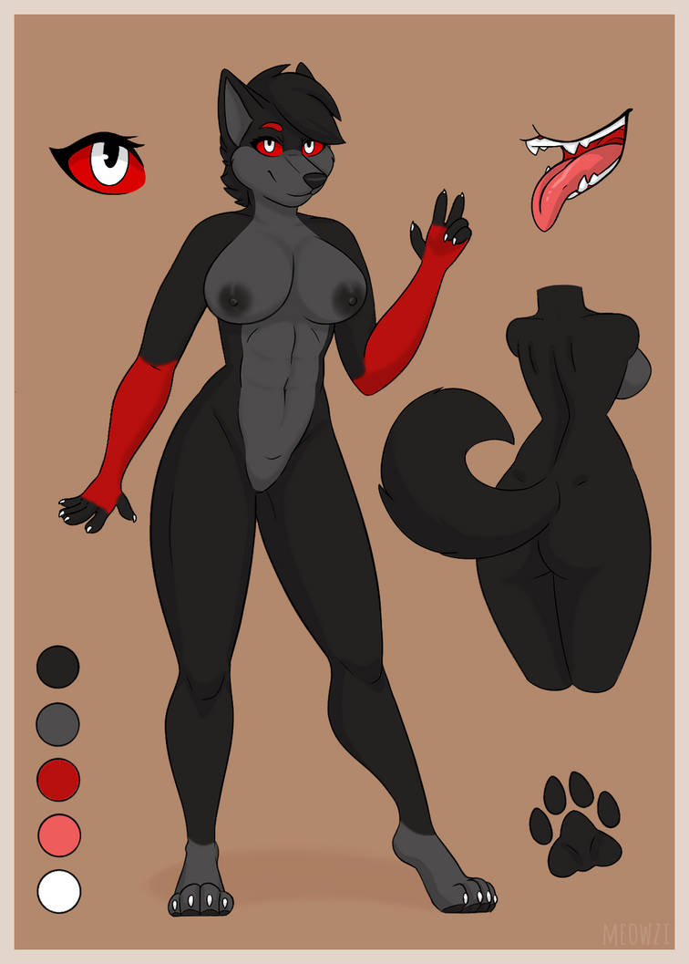 anthro border breasts canid canine canis exposed_breasts female mammal meowzi model_sheet nude orange_border pawpads shadow_pendragon_(oc) solo thelitterbox wolf