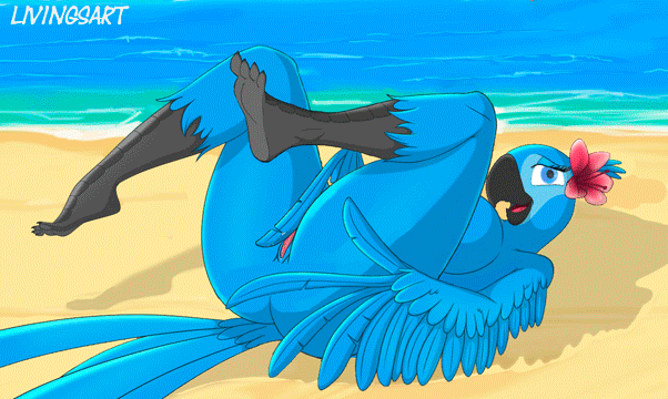 accessory animated anthro anthrofied avian beach beak bedroom_eyes big_breasts bird blue_body blue_eyes blue_feathers blue_macaw blue_sky_studios breasts detailed_background el-loko eyelashes feathers female flower flower_in_hair genitals hair hair_accessory jewel_(rio) livingsart looking_at_viewer lying macaw narrowed_eyes neotropical_parrot non-mammal_breasts nude on_back parrot plant plantigrade pussy rio_(series) scales seaside seductive short_playtime smile solo spix's_macaw true_parrot winged_arms wings