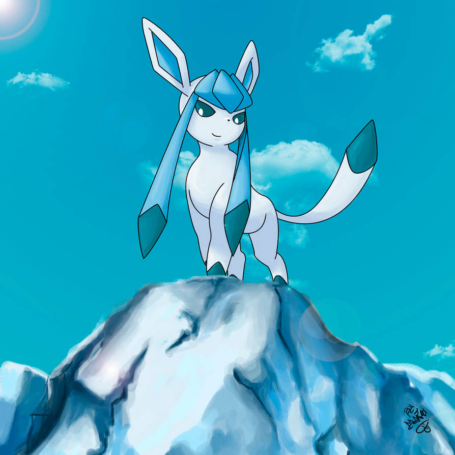 1:1 canid canine cloud eeveelution female gaming glaceon ice illustration light mammal manuxd789 mountain nintendo pok&eacute;mon pok&eacute;mon_(species) pose solo standing sunlight unknown_artist video_games