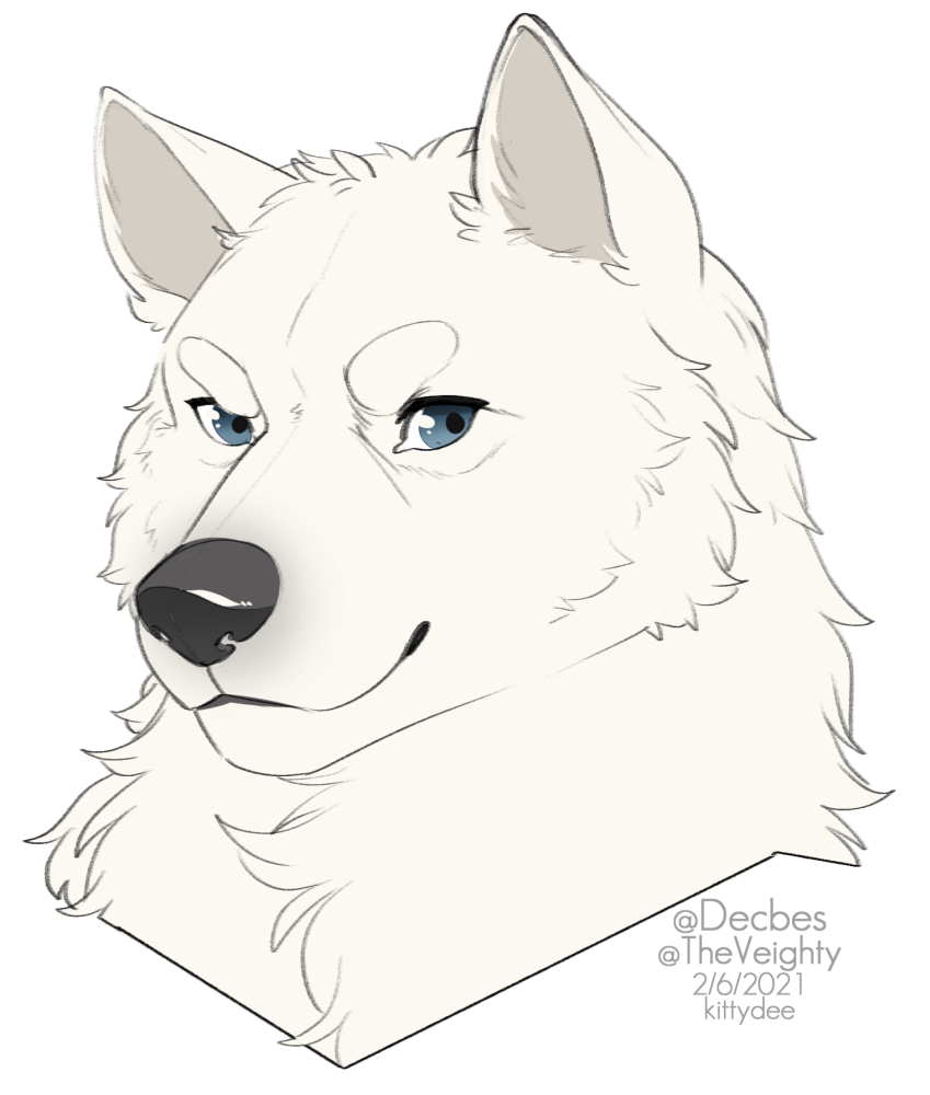 2021 alpha_channel black_nose canid canine digital_media_(artwork) fur headshot_portrait kittydee looking_at_viewer mammal portrait simple_background smile solo transparent_background white_body white_fur