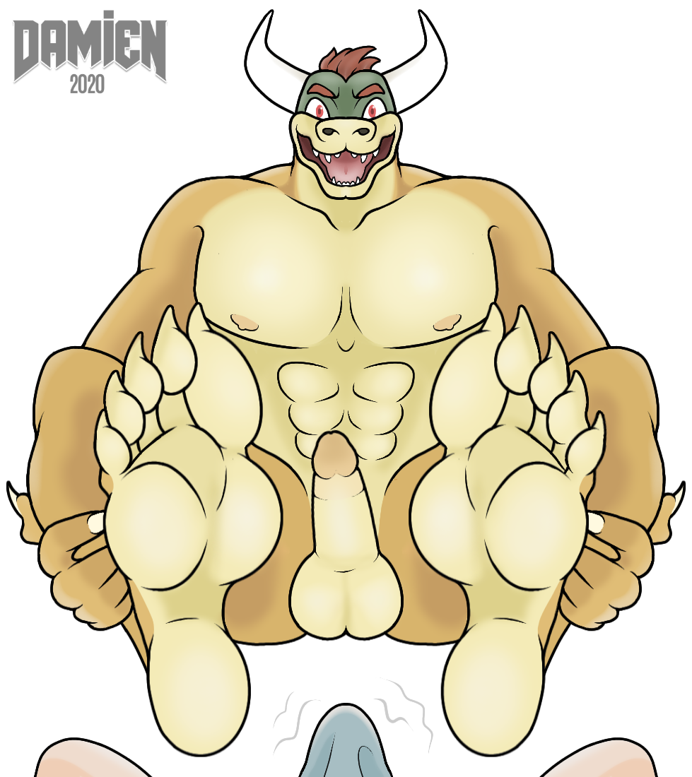 2020 5_toes abs anthro balls barefoot biceps big_feet bowser bulge butt claws clothed clothing demondoggodamien digital_media_(artwork) duo erection erection_under_clothing fangs feet fingers first_person_view foot_fetish foot_focus foot_play genitals hair hand_on_leg horn human human_on_anthro humanoid_feet humanoid_genitalia humanoid_penis interspecies koopa looking_at_viewer male male/male male_pov mammal mario_bros muscular muscular_anthro muscular_male nintendo nipples nude open_mouth paws pecs penis presenting scalie signature simple_background smile smirk soles teeth throbbing_penis toe_claws toes tongue underwear video_games