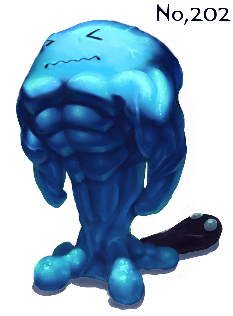 &gt;_&lt; abs closed_mouth commentary_request full_body gen_2_pokemon muscular number pokemon pokemon_(creature) solo standing tokonatu wavy_mouth wobbuffet