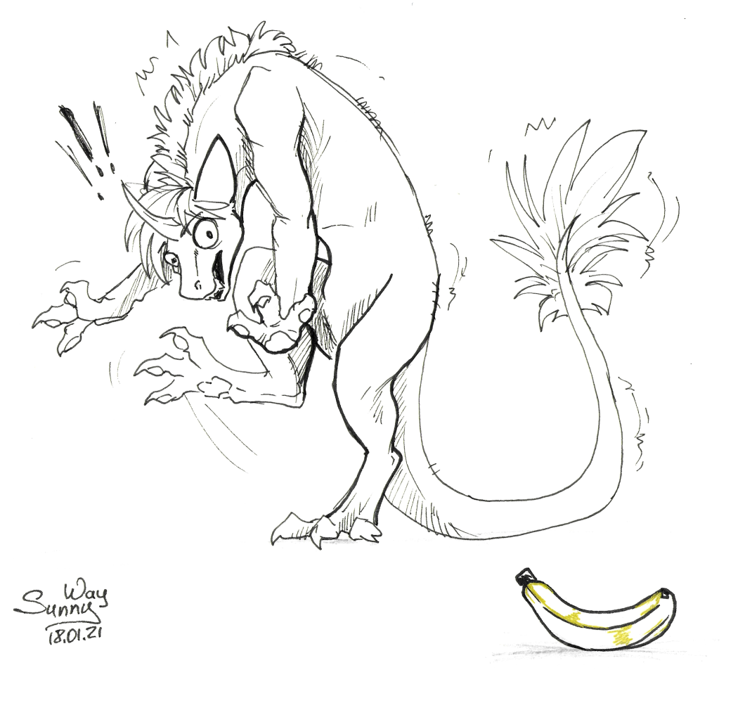 banana creepy equis_universe feral food fruit funny_face humor ki'rinaes male open_mouth paper paws plant scary shoked sketch solo sunny_way traditional_media_(artwork)