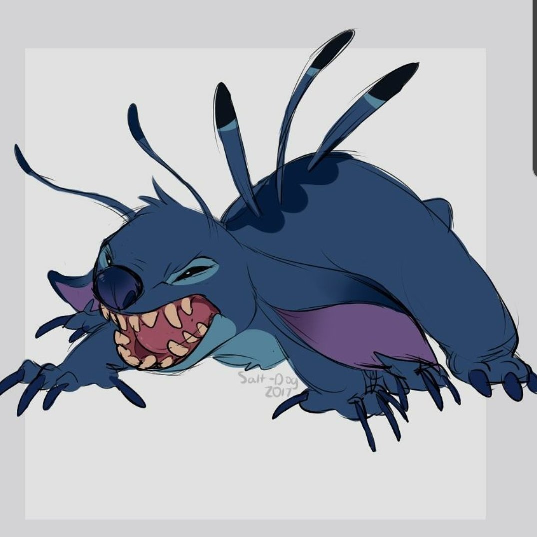 1:1 2017 4_fingers alien all_fours angry antennae_(anatomy) azthmutt back_markings back_spines black_eyes blue_claws blue_nose claws colored_sketch dipstick_antennae disney ears_down experiment_(lilo_and_stitch) feral fingers grey_background hissing lilo_and_stitch markings multi_arm multi_limb multicolored_antennae narrowed_eyes notched_ear open_mouth pivoted_ears sharp_teeth signature simple_background small_tail solo squint stitch_(lilo_and_stitch) teeth toe_claws